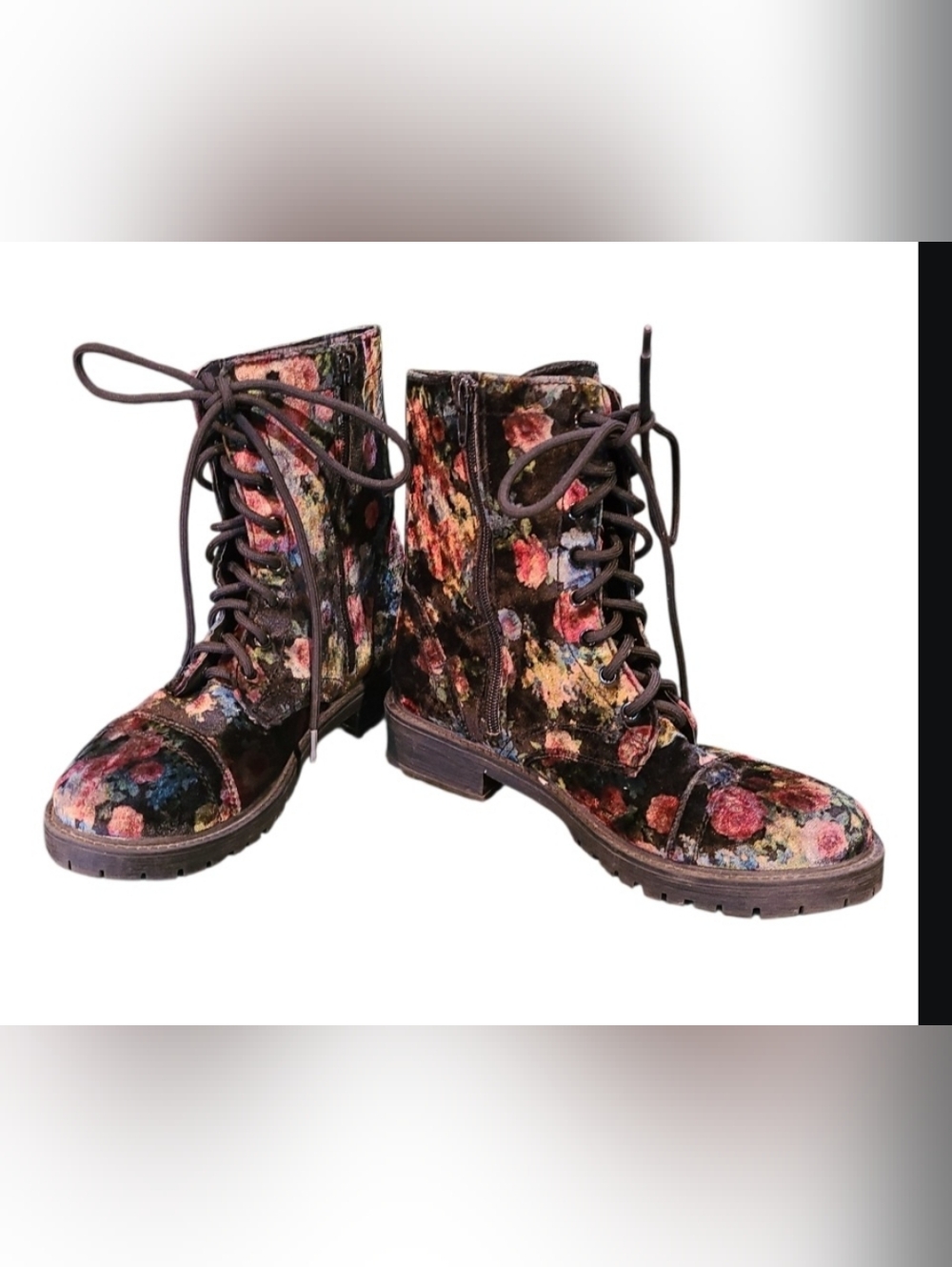 Madden Girl Velvet Floral Combat Boots